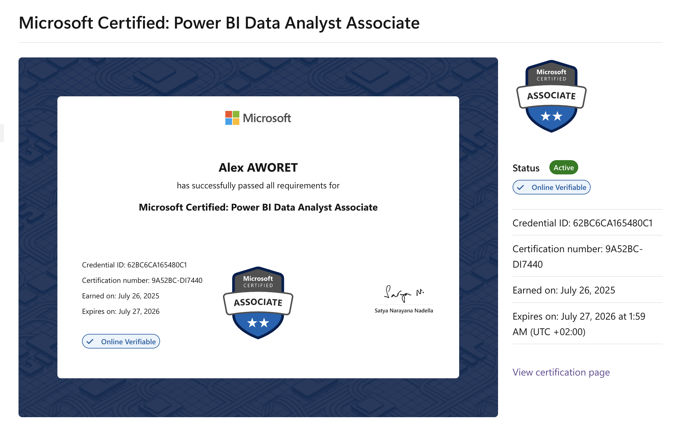 Certificat Power BI